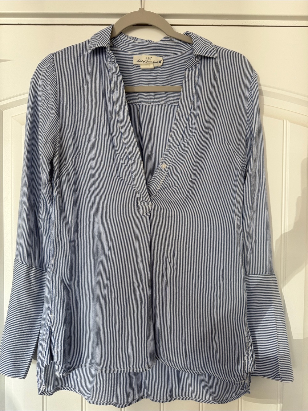H&M Blue and White Pinstripe Popover Shirt